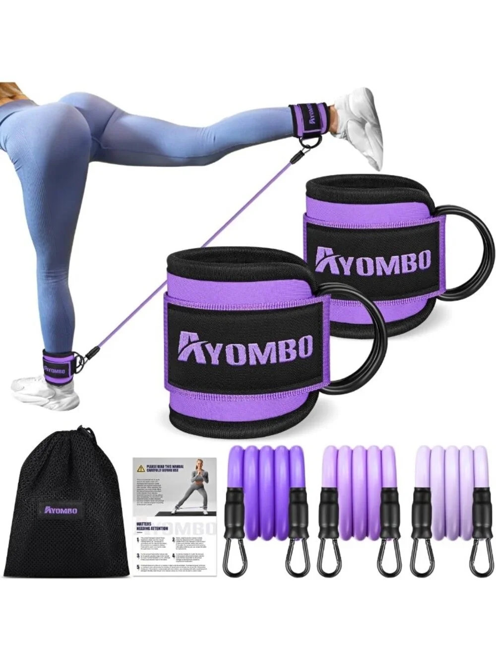 Ankle Resistance Bands Set for Glutes & Legs - Home Workout Equipment for Women